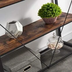 FELLYTN Console Tables For Entryway, Industrial Narrow Sofa Table With Metal Mesh Shelf 3 Tier Hallway Table, 31 Inch Rustic Brown -Best Furniture Store 51u9L3Ku0pL