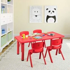 Costzon 47 X 23.5 Inch Rectangular Kids Table, Children School Activity Table For Reading Drawing Dining Playing, Multifunctional Plastic Table W/Steel Pipe, Toddler Furniture For Boys & Girls (Red) -Best Furniture Store 51uCuKAKuhL