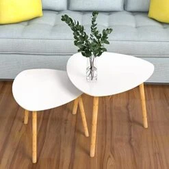 Bamboo White Nesting End Table - Side Tables Living Room Tables, Nesting Tables Set Of 2 Small Coffee Table, Modern Minimalist Triangle Center Table For Sofa Bedside Bedroom Apartment Ofiice -Best Furniture Store 51uFl7TlgDL. AC