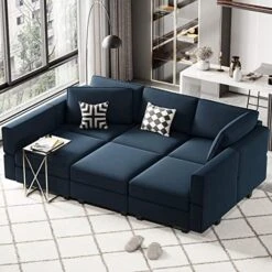 Belffin Modular Velvet Sectional Sofa With Chaise Lounge Sectional Sleeper Sofa With Storage Chaise Sofa Bed Couch For Living Room Blue… -Best Furniture Store 51uHargLUvL. AC
