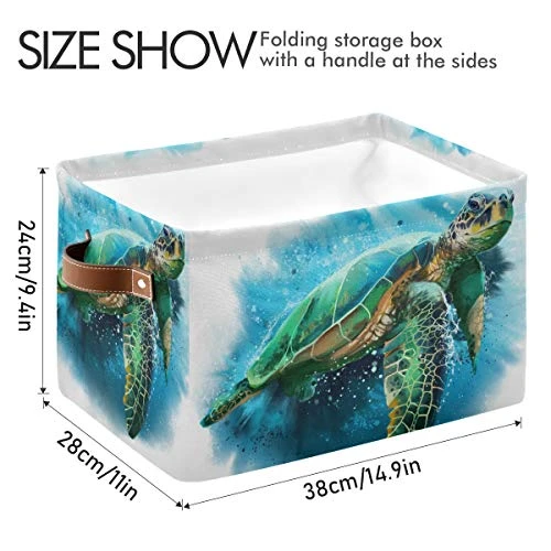 Watercolor Sea Turtle Large Storage Basket Collapsible Storage Bin Organizer Cube Laundry Hamper For Clothes Bedroom Nursery Toys Shelf College Dorm 2 Watercolor Sea Turtle Large Storage Basket Collapsible Storage Bin Organizer Cube Laundry Hamper For Clothes Bedroom Nursery Toys Shelf College Dorm - Image 2