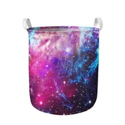 Frestree Universe Space Laundry Hamper, Collapsible Cotton Water-resistant Storage Bins For Kids, Nursery Hamper, Gift Baskets, Home Organizer Decoration, Purple Galaxy Space Starry Sky, Large Basket