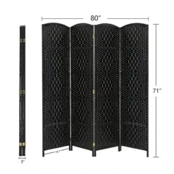 Spurgehom 4 Panel Room Divider Folding Wall Divider 6Ft Privacy Screen Indoor Portable Woven Partitions And Dividers Freestanding, Diamond Double-Weaved For Home, No Installation Required (Black) -Best Furniture Store 51uTSSQs4WL