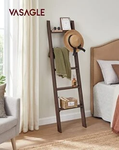 VASAGLE Decorative Blanket Ladder Farmhouse - For The Living Room, 5-Tier Ladder Shelf, Ladder Rack For Storage And Decor, Rustic Burgundy Color ULLS018T51 -Best Furniture Store 51uTX4WI7RL