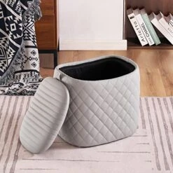 YOUNUOKE Storage Ottomans For Living Room Faux Leather Chest Ottoman Bench Footstools Saddle Foot Rest Stool With Padded Seat For Bedroom Dining Room And Entryway,Grey -Best Furniture Store 51uXA7tkJZL