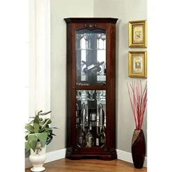 Furniture Of America Lennie Glass Door Corner Curio Cabinet In Walnut -Best Furniture Store 51uac50KHgS