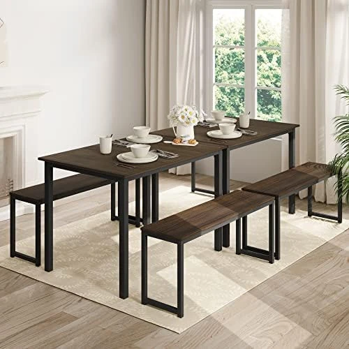 HOMOOI Dining Table Set For 4, 3 Pieces Kitchen Table With 2 Benches, Modern Wood Grains Table And Chairs Dinette Set For Home Kitchen, Dining Room, Restaurant, Industrial Brown 7 HOMOOI Dining Table Set For 4, 3 Pieces Kitchen Table With 2 Benches, Modern Wood Grains Table And Chairs Dinette Set For Home Kitchen, Dining Room, Restaurant, Industrial Brown - Image 7