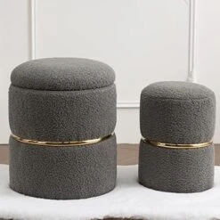 Furnimart Round Bronzing Velvet Storage Ottoman,Vanity Stool Chair,Upholstered Foot Rest Stool With Gold Plating Band For Living Room Or Bedroom,Pack Of 2 -Best Furniture Store 51umbFH8CDL. AC