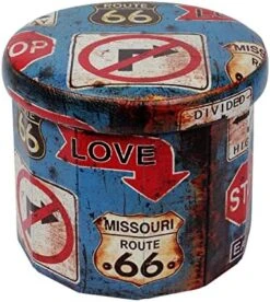 B FSOBEIIALEO Folding Storage Ottoman Round, Faux Leather Foot Rest Seat, Storage Organizer Toy Chest 15" (Route 66 Barrel) -Best Furniture Store 51uqWVT4kkL. AC