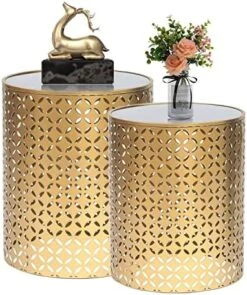 Joveco Metal Accent Tables Set Of 2, Nesting Side Table Modern Round End Table Set, Decorative Coffee Tables Nightstands Stools For Living Room Bedroom Balcony Lounge Office (Black & Bronze) -Best Furniture Store 51uv5APPEIL. AC