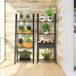 DOMYDEVM Metal Ladder Shelf Black 4-Tier Ladder Plant Stand Shelf Flower Pot Display Holder Storage Shelving For Balcony Garden Living Room Hallway Corner -Best Furniture Store 51v3uVBDOLL