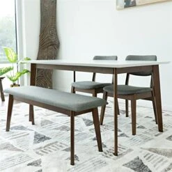 ASHCROFT Aria Mid-Century Modern Design Large Fabric Upholstered Dining Bench In Gray -Best Furniture Store 51v5lWc6EdL