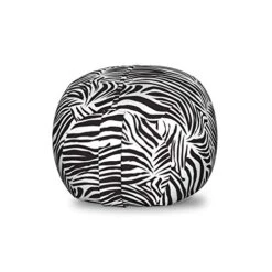 Ambesonne Zebra Print Storage Toy Bag Chair, Striped Zebra Animal Print Nature Wildlife Inspired Simplistic Illustration, Stuffed Animal Organizer Washable Bag, Small Size, White Charcoal