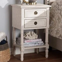 Baxton Studio Lenore 2 Drawer Nightstand In Whitewashed