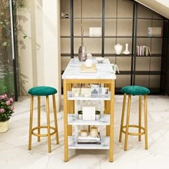 AWQM Bar Table Set With Storage Shelves, 47" White Modern Faux Marble Breakfast Table With 2 Stools, 3-Piece Dining Set For 2, Space Saving Table For Kitchen/Dinning Room/Living Room/Bedroom/Office 16 AWQM Bar Table Set With Storage Shelves, 47" White Modern Faux Marble Breakfast Table With 2 Stools, 3-Piece Dining Set For 2, Space Saving Table For Kitchen/Dinning Room/Living Room/Bedroom/Office -Best Furniture Store 51vFmqPWszL