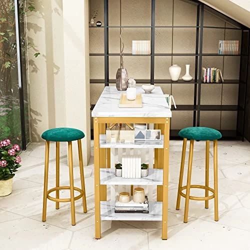 AWQM Bar Table Set With Storage Shelves, 47" White Modern Faux Marble Breakfast Table With 2 Stools, 3-Piece Dining Set For 2, Space Saving Table For Kitchen/Dinning Room/Living Room/Bedroom/Office 5 AWQM Bar Table Set With Storage Shelves, 47" White Modern Faux Marble Breakfast Table With 2 Stools, 3-Piece Dining Set For 2, Space Saving Table For Kitchen/Dinning Room/Living Room/Bedroom/Office - Image 5