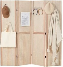 Haddockway 4 Panel Pegboard Display 5 Ft Folding Privacy Screen Wood Room Divider Portable Freestanding Display Board Wall Organizer For Craft Show, Jewelry, Retail, Cloth -Best Furniture Store 51vGp052asL. AC