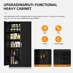 Greenvelly Locking Metal Cabinet With 2 Doors, Tall Steel Storage Cabinet With 4 Adjustable Shelves,72” Lockable Metal Welded Storage Cabinet Lock For Office, Garage, Kitchen,Laundry Room (Black) -Best Furniture Store 51vNEfuH6mL