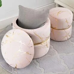 Furnimart Round Bronzing Velvet Storage Ottoman,Vanity Stool Chair,Upholstered Foot Rest Stool With Gold Plating Band For Living Room Or Bedroom,Pack Of 2 -Best Furniture Store 51vP4tInjBL