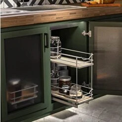 Home Zone Living Pull Out Kitchen Cabinet Organizer With Two Tiers Of Storage, 7.5” W X 20” D, Satin Nickel With Light Brown Wood Finish, Virtuoso Collection 7 Home Zone Living Pull Out Kitchen Cabinet Organizer With Two Tiers Of Storage, 7.5” W X 20” D, Satin Nickel With Light Brown Wood Finish, Virtuoso Collection -Best Furniture Store 51vVhJkE3nL