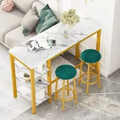 AWQM Bar Table Set With Storage Shelves, 47" White Modern Faux Marble Breakfast Table With 2 Stools, 3-Piece Dining Set For 2, Space Saving Table For Kitchen/Dinning Room/Living Room/Bedroom/Office 15 AWQM Bar Table Set With Storage Shelves, 47" White Modern Faux Marble Breakfast Table With 2 Stools, 3-Piece Dining Set For 2, Space Saving Table For Kitchen/Dinning Room/Living Room/Bedroom/Office -Best Furniture Store 51vXorLqJgL