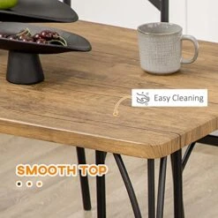 HOMCOM Industrial Dining Table Set For 6 People, 6 Piece Kitchen Table And Chairs Set, Dinner Table With Bench, Steel Frame And Storage Shelf, Dinette Set, Rustic Brown -Best Furniture Store 51vaJqQcHIL