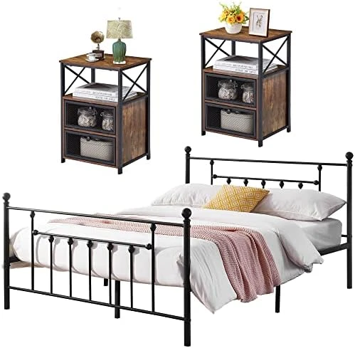 Twin Bed Frame And Versatile Nightstands Set Of 2, Platform With Headboard,Night Stands Side End Tables With Storage Drawers For Bedroom, Living Room, Easy Assemble, Black+Brown 7 Twin Bed Frame And Versatile Nightstands Set Of 2, Platform With Headboard,Night Stands Side End Tables With Storage Drawers For Bedroom, Living Room, Easy Assemble, Black+Brown - Image 7