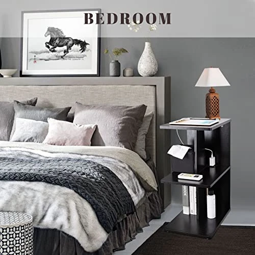 YAKANJ End Table With Charging Station,Stylish Narrow End Table With USB Ports And Outlets,Cute Rolling Nightstand Bedside Table For Any Space Couch Sofa Side Table For Living Room Bedroom-Black 4 YAKANJ End Table With Charging Station,Stylish Narrow End Table With USB Ports And Outlets,Cute Rolling Nightstand Bedside Table For Any Space Couch Sofa Side Table For Living Room Bedroom-Black - Image 4