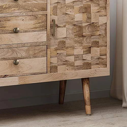 Great Deal Furniture Zona Mid-Century Modern Mango Wood 3 Drawer Sideboard With 2 Doors, Natural 4 Great Deal Furniture Zona Mid-Century Modern Mango Wood 3 Drawer Sideboard With 2 Doors, Natural - Image 4
