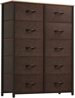 10-Drawer Dresser, Fabric Storage Tower, Tall Dresser For Bedroom, Living Room, Hallway, Closets, Sturdy Steel Frame, Wooden Top, Easy Pull Fabric Bins -Best Furniture Store 51vqVoU3StL. AC