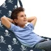 Ambesonne Pirates Lounger Chair Bag, Jolly Roger Pattern In Classic Nautical Colors Dangerous Halloween Character, High Capacity Storage With Handle Container, Lounger Size, Dark Blue White