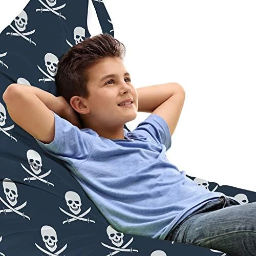 Ambesonne Pirates Lounger Chair Bag, Jolly Roger Pattern In Classic Nautical Colors Dangerous Halloween Character, High Capacity Storage With Handle Container, Lounger Size, Dark Blue White 7 Ambesonne Pirates Lounger Chair Bag, Jolly Roger Pattern In Classic Nautical Colors Dangerous Halloween Character, High Capacity Storage With Handle Container, Lounger Size, Dark Blue White - Image 7