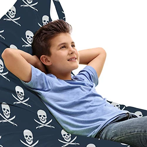 Ambesonne Pirates Lounger Chair Bag, Jolly Roger Pattern In Classic Nautical Colors Dangerous Halloween Character, High Capacity Storage With Handle Container, Lounger Size, Dark Blue White 1 Ambesonne Pirates Lounger Chair Bag, Jolly Roger Pattern In Classic Nautical Colors Dangerous Halloween Character, High Capacity Storage With Handle Container, Lounger Size, Dark Blue White