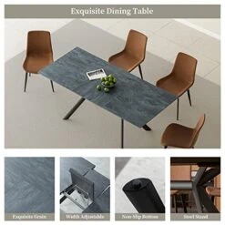 Jiexi Extendable Dining Table Set For 6-8, Rectangular MDF Slate Stone Color Top With 6 Faux Leather Dining, Modern Kitchen Table With Extension Leaf, Extendable 55'' To 71'' For Kitchen Restaurant 18 Jiexi Extendable Dining Table Set For 6-8, Rectangular MDF Slate Stone Color Top With 6 Faux Leather Dining, Modern Kitchen Table With Extension Leaf, Extendable 55'' To 71'' For Kitchen Restaurant -Best Furniture Store 51vt361v82L