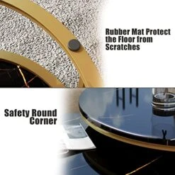 WiberWi Round Coffee Table Nesting Tables Set Of 2, Large : Ø 34.0", Small : Ø 26.0", Modern Design Coffee Tables For Living Room, Gold Metal Frame Circle Cocktail Table, High Glossy Faux Black Marble -Best Furniture Store 51w28sdfmXL