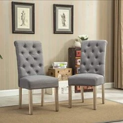 Roundhill Furniture Habit Solid Wood Tufted Parsons Charcoal Dining Chair, Set Of 2 -Best Furniture Store 51w40MESvWL. AC