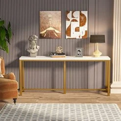 Tribesigns 70.9 Inch Extra Long Sofa Table, Modern Gold Console Table Behind Couch, Narrow Entryway Table Skinny Hallway Table For Living Room (Gold And White) -Best Furniture Store 51w6boFnbKL