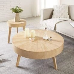 Gexpusm End Tables Living Room Set Of 2, Round Solid Natural Oak Wood Coffee Table, Nesting Table, Suit For Farmhouse, Bedroom And Living Room, 31.5 * 31.5 * 14 In 16 Gexpusm End Tables Living Room Set Of 2, Round Solid Natural Oak Wood Coffee Table, Nesting Table, Suit For Farmhouse, Bedroom And Living Room, 31.5 * 31.5 * 14 In -Best Furniture Store 51w96dshOfL. AC