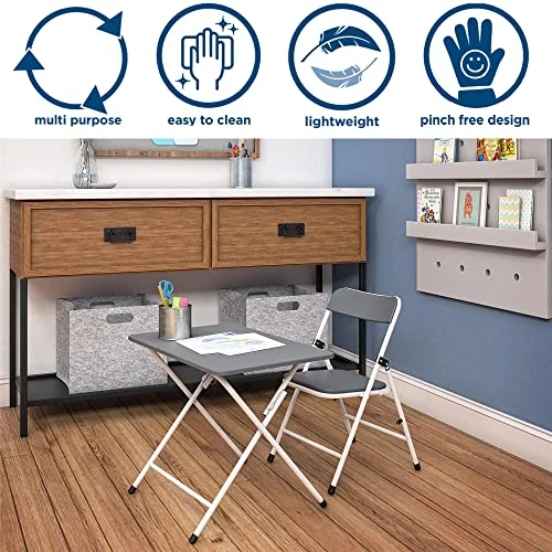 COSCO Kid's 2-Piece Table & Chair Activity Set, Gray & White, Pinch-Free Design, Easy To Clean, Multi-Purpose, No Assembly Required, Portable, For Snacking, Homework, & Games, Gray 2 COSCO Kid's 2-Piece Table & Chair Activity Set, Gray & White, Pinch-Free Design, Easy To Clean, Multi-Purpose, No Assembly Required, Portable, For Snacking, Homework, & Games, Gray - Image 2