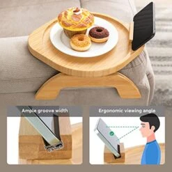 SINWANT Bamboo Sofa Tray Table Clip On Side Table Couch Arm With 360° Rotating Phone Holder, Couch Tray For Arm, Sofa Table For Eating/Drinks/Snacks/Remote/Control -Best Furniture Store 51wE1lWtg0L