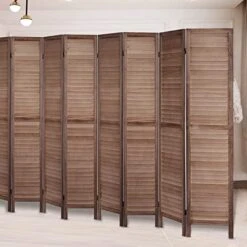 Room Divider 5.6 FT Tall Room Dividers And Folding Privacy Screens Wood Room Divider Wall Folding Screen, Room Divider Screen, 16" Wide Panel Brown, 8 Panel