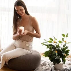 English Home Round Knitted Pouf Ottoman Foot Rest For Couch, Foot Stool For Living Room, Boho Ottoman Pouf, Floor Pouf, Knitted Bean Bag, Bedroom Poof, Indoor, Outdoor 37 X 50 Cm Grey -Best Furniture Store 51wICc1duGL