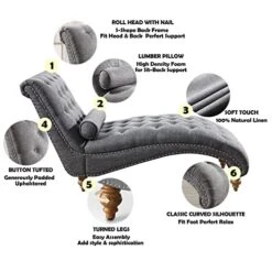 Rosevera Sereno Polyester Upholstered Button Tufting With Toss Pillow Chaise Lounge Chair For Indoor Bedroom, Linen Gray 11 Rosevera Sereno Polyester Upholstered Button Tufting With Toss Pillow Chaise Lounge Chair For Indoor Bedroom, Linen Gray -Best Furniture Store 51wRVhjxwfL