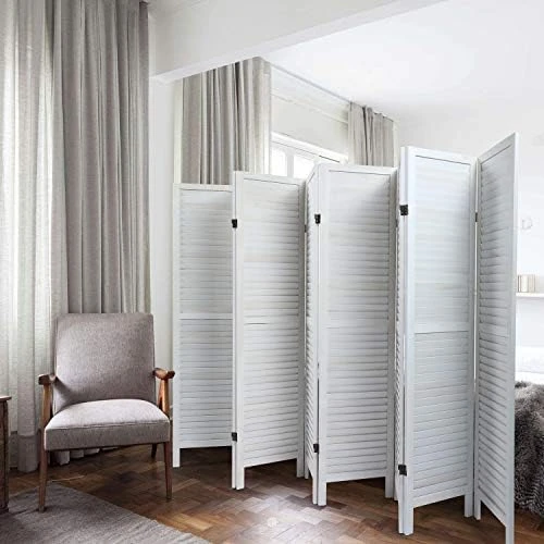 JAXSUNNY 8 Panel Sycamore Wide Wood Freestanding Room Divider Louver Louver Folding Privacy Screen Wall Room Dividers, Foldable Privacy Partial Partition For Home Bedroom,Aged White 7 JAXSUNNY 8 Panel Sycamore Wide Wood Freestanding Room Divider Louver Louver Folding Privacy Screen Wall Room Dividers, Foldable Privacy Partial Partition For Home Bedroom,Aged White - Image 7