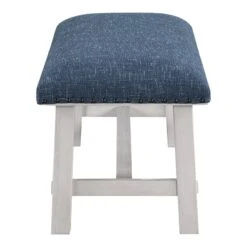 OSP Home Furnishings Callen Bench With Antique Bronze Nailhead Trim, White Wash Frame And Navy Fabric -Best Furniture Store 51wW4UlBH4L
