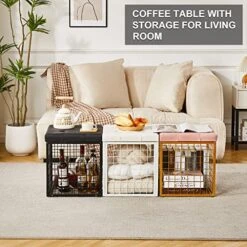 Mxfurhawa Iron Mesh Storage Ottoman, 55L Multipurpose Ottoman With Storage For Bedroom And Livingroom, Faux Leather Black Footrest With Foam Padded Seat, Support 350lbs -Best Furniture Store 51wX84AQ9hL