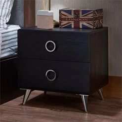 BOWERY HILL Contemporary 2 Drawer Wooden End Table Nightstand In Black -Best Furniture Store 51wXUd2mqqL