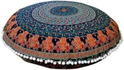 Rajasthaniartdecor Round Pouf Cover Cushion Cotton With Pom Meditetion Seating For Living Dorm Room Color Size 32 Inch Inches (Cover Only) (Blue Gold), RADC003-V, Inches(80 Cm) -Best Furniture Store 51wZPqra4dL. AC