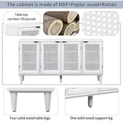 Bellemave Buffet Cabinet With 4 Rattan Doors Large Freestanding Sideboard Storage Cabinet Entryway Console Table For Living Room, Kitchen Dining Room, Entryway, White -Best Furniture Store 51waqxfzhiL