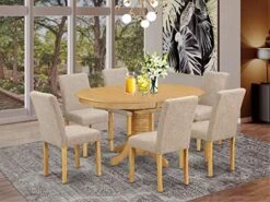 East West Furniture AVAB5-OAK-04 5Pc Oval 42/60" Table With 18 In Self Storing Butterfly Leaf And 4 Parson Chair With Oak Leg And Linen Fabric Light Fawn, 5 -Best Furniture Store 51whWmoMzUL. AC